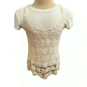 Finn & Clover Boho Ivory Crochet Tunic Tank Top Racer Back Cotton Sz M Festival